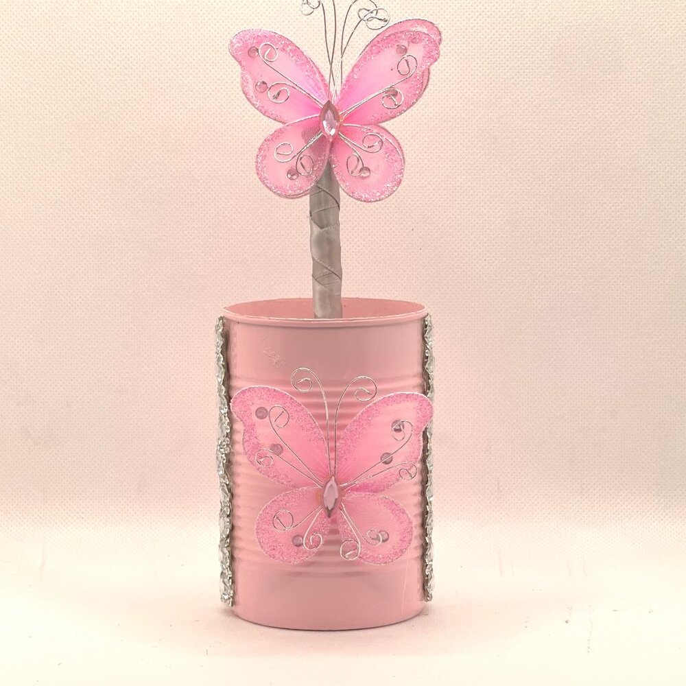 Pink Butterfly Journal Writing Pen with Matching Pink Holder Set